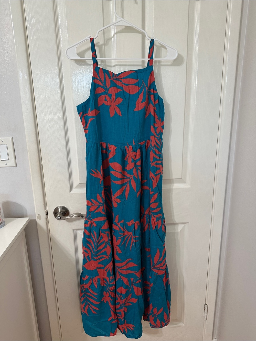 Old Navy Teal Maxi Dress with Coral Floral Print